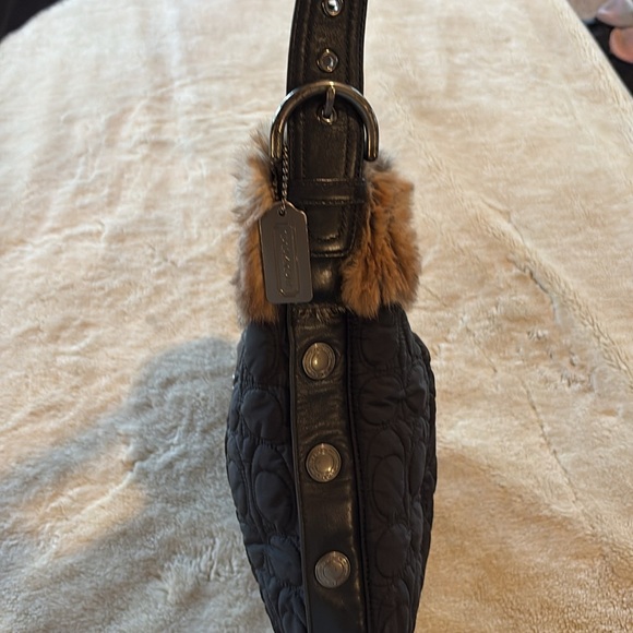 Coach Black Quilted Shoulder Bag with Fur Accent - Picture 3 of 8